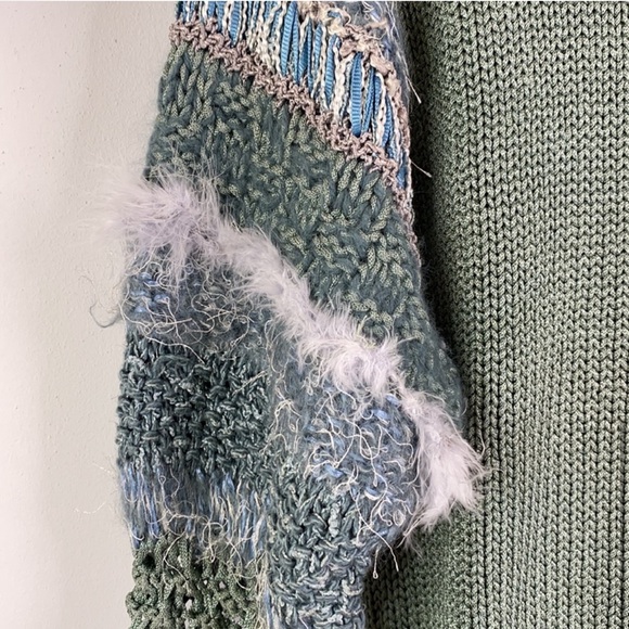 Homemade textured Sweater, muted green & blue size m/L w/feathers! nwt - Picture 8 of 10